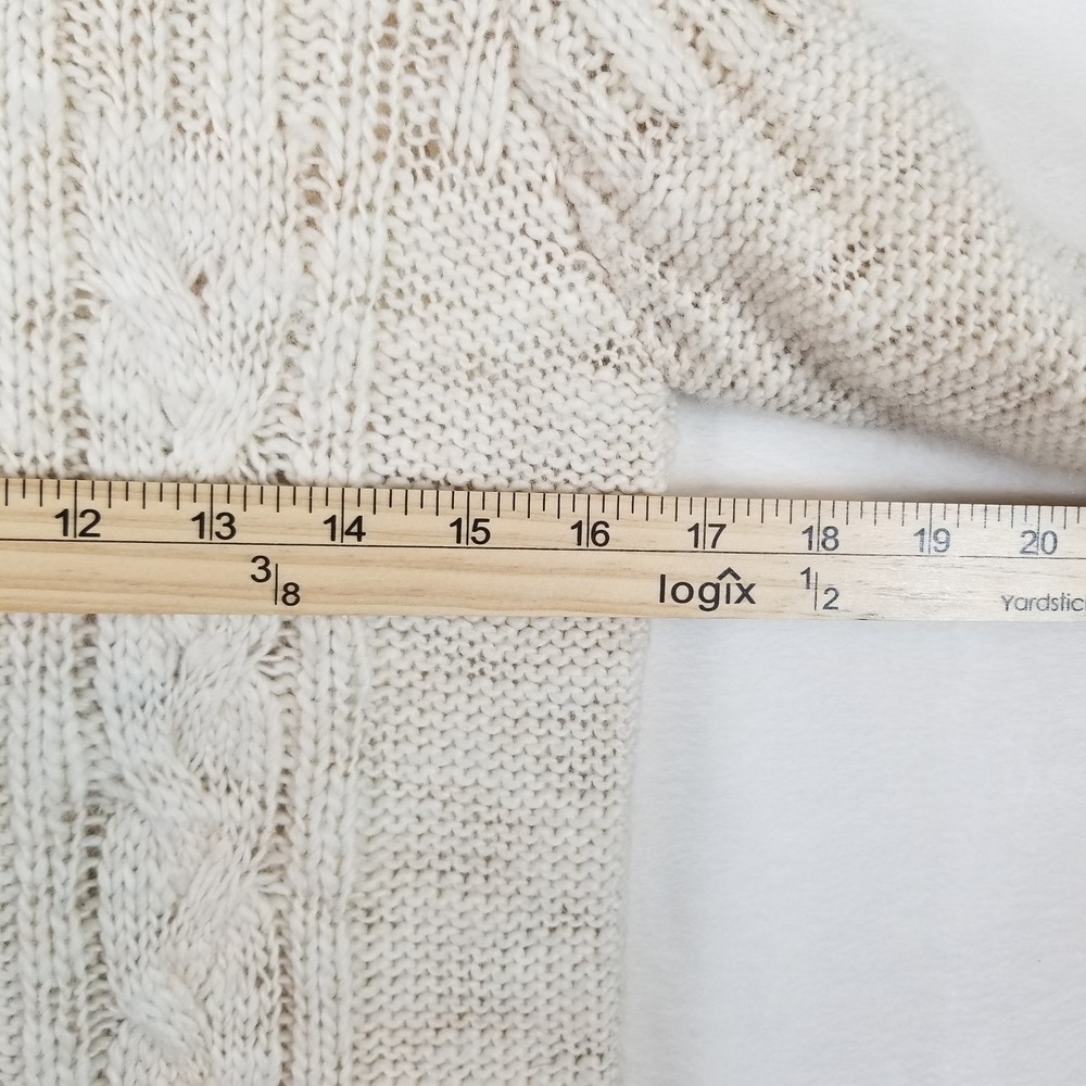 Prana Womens Cream Cable Knit Wool Blend Crew Neck Sweater Size Medium Oatmeal - Picture 5 of 7